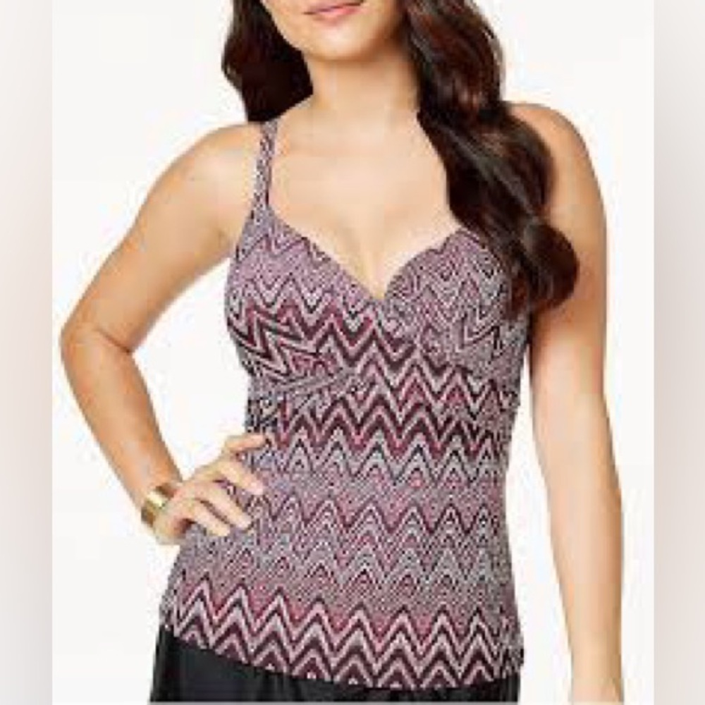 NWOT Island Escape Swimsuit Tankini Top Sz 12 Gemini Push Up Underwire